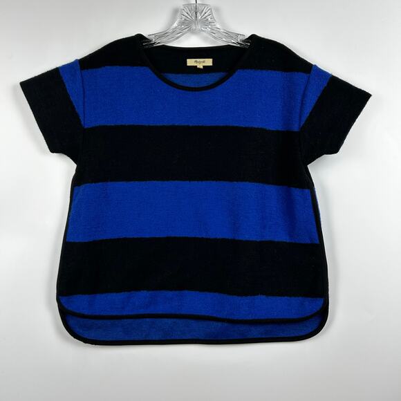 Madewell Wool Brushed Rugby-Striped Top Blue Black Short Sleeve Womens Sz Small - Picture 3 of 11